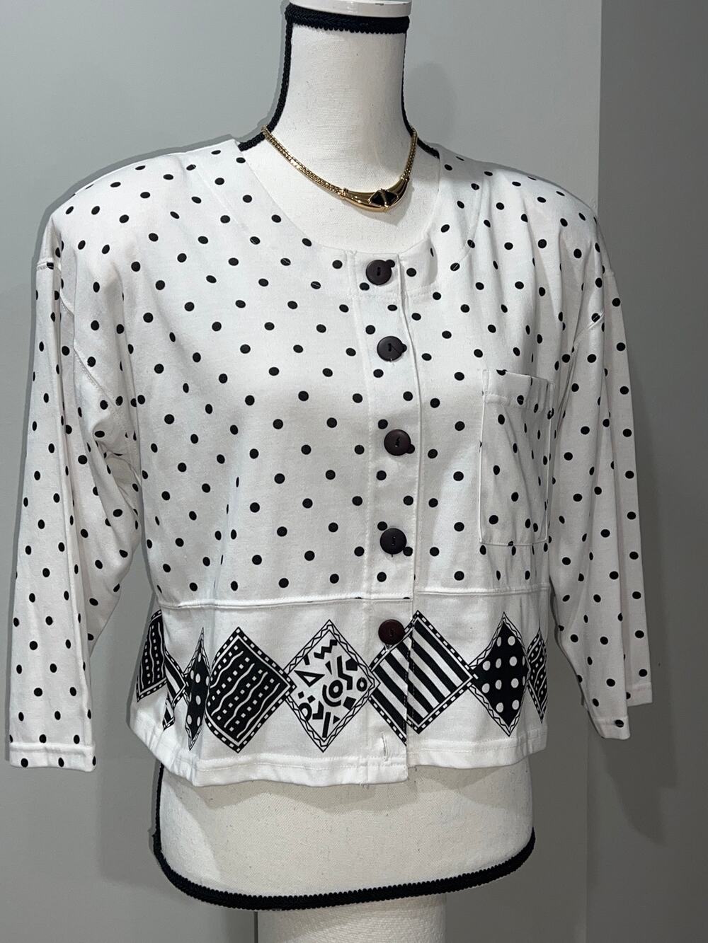 NWT Vintage Ivy Club Classics Medium Polka Dot Jacket 3/4 Sleeve Shoulder Pads